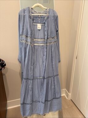 Free People Lavender Embroidered Flowers and Lace-Trim Maxi Dress SZ XS 🪻